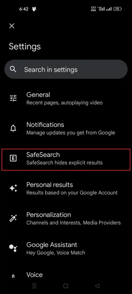 safesearch on android