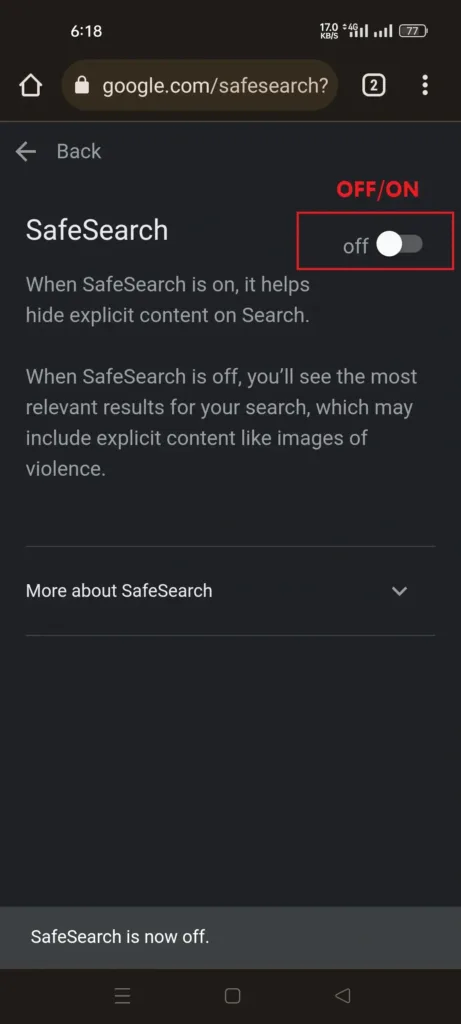  turn on safesearch 