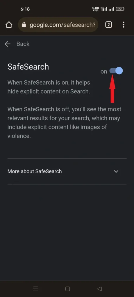 turn off safesearch on android (mobile browser)