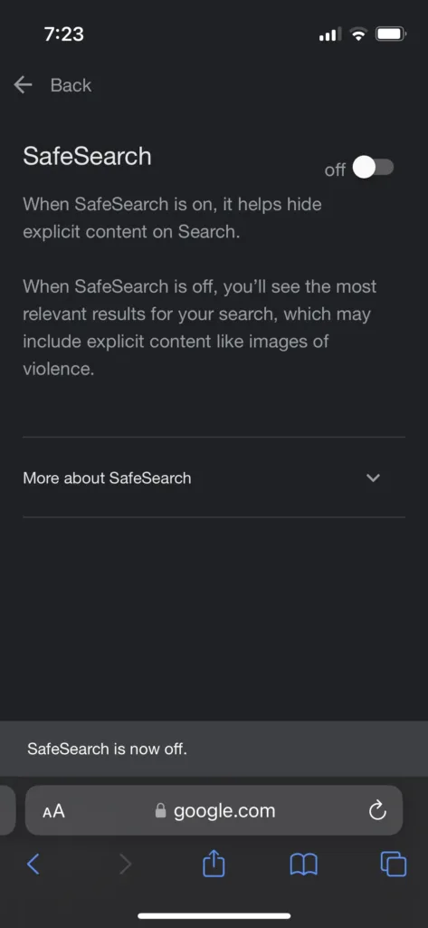 turn off safesearch on iphone and ipad